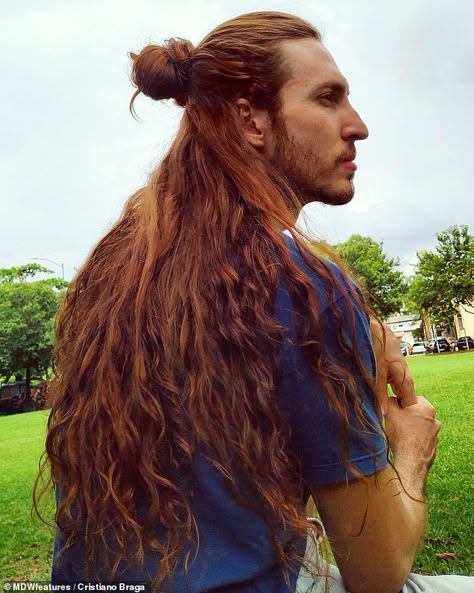 Male 'Rapunzel' claims women are jealous of his luscious long locks | Daily Mail Online Red Viking Hair, Long Red Haired Men, Man Long Red Hair, Men With Very Long Hair, Long Haired Ginger Men, Ginger Long Hair Men, Male Bangs Long Hair, Very Long Hair Men, Men With Long Red Hair