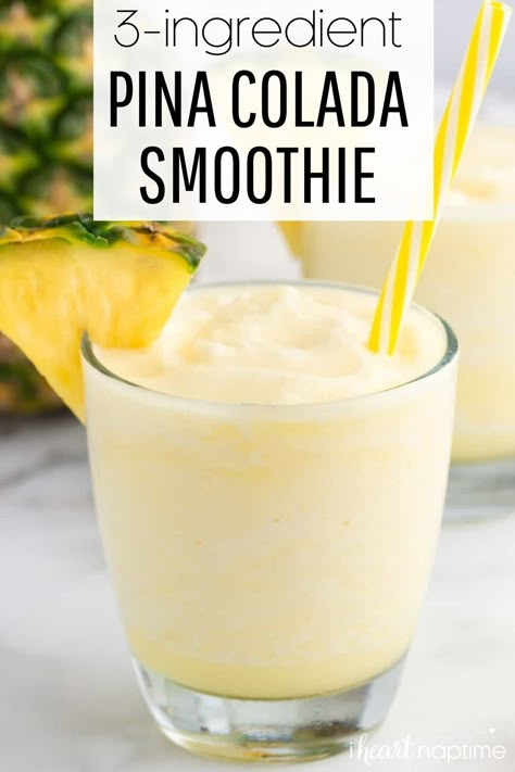 This pina colada smoothie is the perfect refreshing treat to cool off with on a hot summer day and has all those classic tropical flavors that make you feel like you’re at the beach. Something about the blend of coconut and pineapple and creamy goodness just screams SUMMER to me. Healthy Smoothies With Pineapple, Smoothie Recipes Pina Colada, Pineapple And Coconut Smoothie, Smoothie With Vanilla Ice Cream, Pinnacle Smoothie, Pineapple Coconut Milk Smoothie, How To Make A Pineapple Smoothie, Pina Colada Smoothie Non Alcoholic, Smoothie Pina Colada