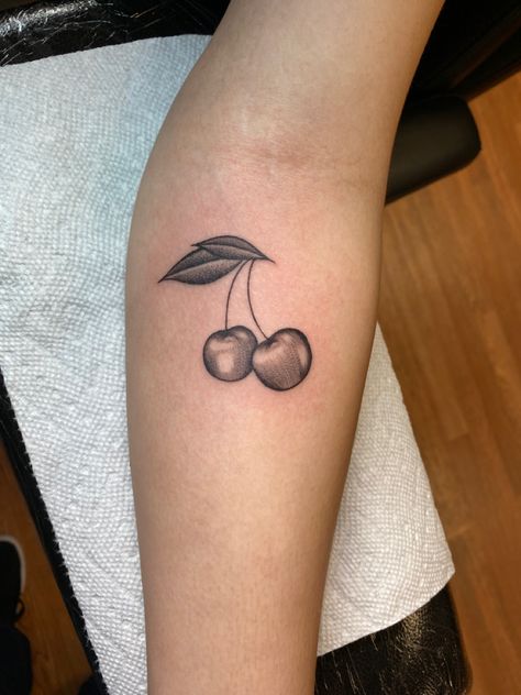 Shaded Cherry Tattoo, Cherry Tattoo Black And White, Cherry Tattoo Black, Pepper Tattoos, Cherry Tattoo, Prince Tattoos, Shadow Tattoo, Cherry Tattoos, Tattoo Shading