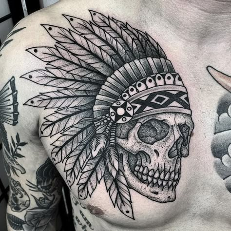 Traditional Tattoo Sleeve Filler, Arkansas Tattoo, Indian Headdress Tattoo, Military Sleeve Tattoo, Indian Chief Tattoo, Skull Thigh Tattoos, Indian Skull Tattoos, Headdress Tattoo, Native American Tattoos