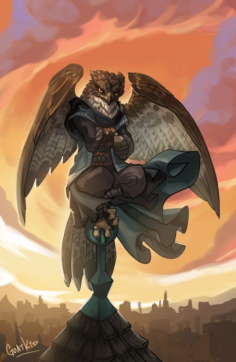 Name: Krucerrk Artist: Goat-Kid;  Tags: Aarakocra; Male; Rogue; Falcon; Dnd Level 20 Characters, Hawk Humanoid, Aarakocra Druid, Owl Humanoid, Bird Humanoid, Anthro Owl, Aarakocra Monk, Humanoid Bird, Hello Daniel