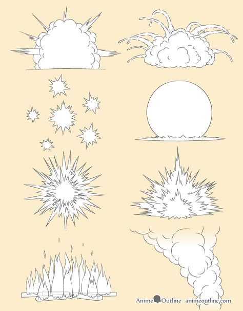 Drawing An Explosion, Impact Drawing Effect, How To Draw Explosions Manga, Explosion Effect Drawing, Drawing Impact Effect, Manga Fire Drawing, Manga Explosion Drawing, Explosion Drawing Tutorial, Impact Drawing Reference