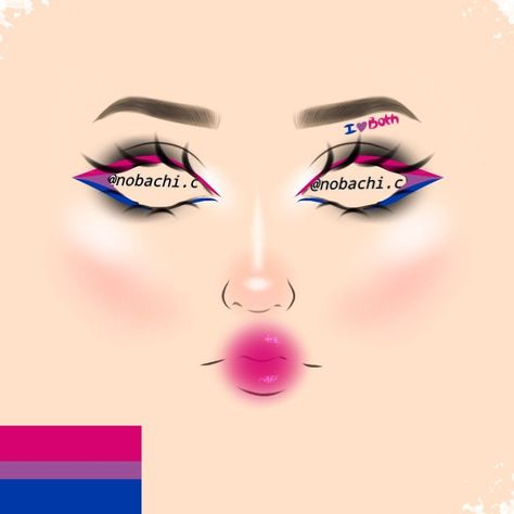 Ig@nobachi.c Bi Flag Makeup, Bi Pride Makeup, Bi Makeup, Pride Month Makeup, Bisexual Makeup, Cosplay Makeup Tutorial, Makeup Charts, Bi Flag, Makeup Drawing