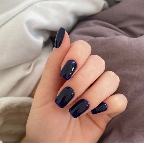 Navy Blue Shellac Nails, Black Navy Nails, Dark Denim Blue Nails, Navy Nails Square, Dark Square Acrylic Nails, Square Dark Blue Nails, Dark Blue Manicure, Dark Blue Black Nails, Navy Square Nails