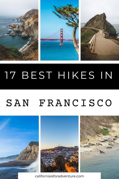 6 photo grid of Hikes in San Francisco San Francisco Hikes, Pnw Hikes, Pnw Coast, Los Angeles Aesthetic, California Hikes, Travel Wishes, Road Trip Routes, Hiking Destinations, Camping Recipes