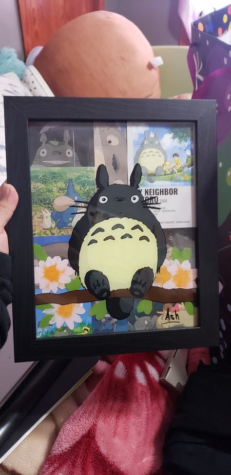 Totoro Glass Painting, Painted Glass Frame, Cute Glass Painting, Glass Frame Painting, Glass Painting Designs, Picture Frame Designs, Diy Canvas Art Painting, Diy Birthday Gifts, Diy Birthday