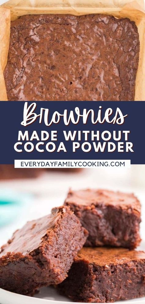 These are the best brownies you'll ever have! They're incredibly fudgy, chewy, and filled with melted chocolate. They are an incredibly easy recipe to mix up and so much better than the boxed mix. They're loaded with rich chocolaty flavor the whole family will love! Brownie Recipes With Melted Chocolate, Easy Brownies With Cocoa Powder, Brownie Recipe Without Cocoa Powder, Brownies Without Cocoa Powder, Recipe For Brownies, Family Cooking Recipes, The Best Brownies, Chocolate Caramel Pretzels, Desserts With Few Ingredients