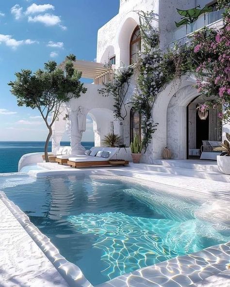 Coffee With A View, Santorini Grecia, Santorini Villas, Greece Villa, Aegean Sea, Santorini Greece, Dream House Plans, Infinity Pool, Romantic Getaways