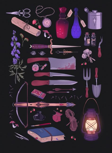 Inventory Art, Props Art, Witchy Art, Fantasy Props, Witch Books, Fantasy Stuff, Witch Art, Witch Aesthetic, Prop Design