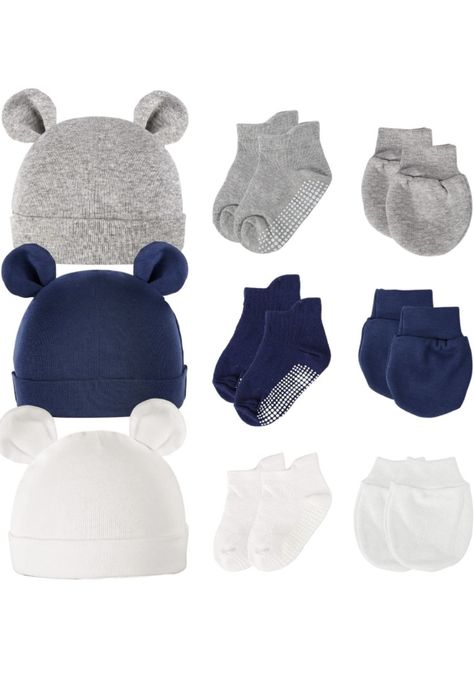 3 Sets Newborn Hat, Cotton Baby Hat Boys Baby Beanie Bear Ear Infant Hat New Years Gift for 0-6 Months Baby Boys (Hat, Mittens,Socks) Blue New Years Gift, Boys Hat, Beanie Bears, Infant Hat, Newborn Beanie, Baby Boy Hats, 6 Month Baby, Newborn Essentials, Bear Ears