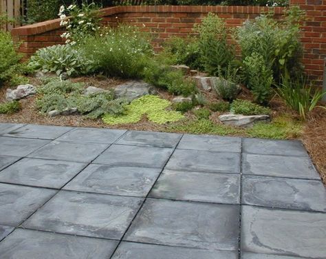 Grey, 2 x 2 paver patio Pavers For Patio, Small Urban Garden Design, Paver Stone Patio, Concrete Paver Patio, Pavers Design, Small Urban Garden, Garden Pavers, Urban Garden Design, Patio Pavers Design