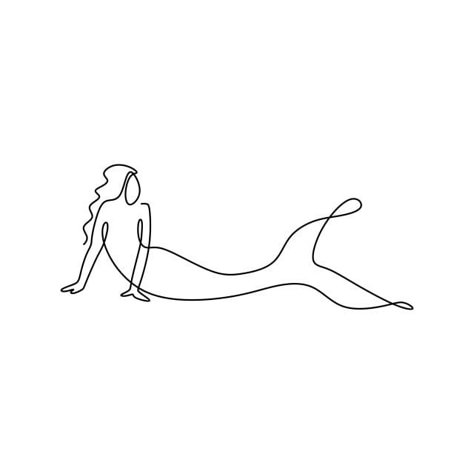 Mermaid Line Drawing, Fine Line Mermaid Tattoo, Mermaids Drawing, Drawing Mermaids, Continuous Line Tattoo, Swimming Tattoo, Mermaid Drawing, Png Pictures, One Line Tattoo