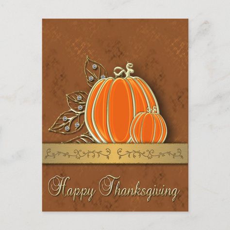 Precious Gold Thanksgiving Pumpkin Leaves Holiday Postcard Size: ' ' Postcard. Color: Matte. Gender: unisex. Age Group: adult. Fall Cards Handmade, Thanksgiving Cards Handmade, Thanksgiving Happy, Fall Greeting Cards, Leaf Invitations, Thanksgiving Greeting, Gold Pumpkins, Turkey Chicken, Thanksgiving Greeting Cards