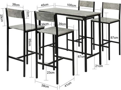 SoBuy OGT14-HG Set de Table Haute + 4 Chaises de Bar Ensemble Table de Bar + 4 Tabourets de Bar avec Repose-Pieds - Effet Ciment : Amazon.fr: Cuisine et Maison Card Table And Chairs, Black Metal Chairs, Dining Area Design, Table Bistrot, Patio Bar Table, Bar Table Sets, Industrial Design Furniture, Modern Dining Room Tables, Table Haute