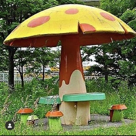 #storybook Alice In Wonderland Room, Enchanted Forest Theme, Giant Mushroom, Garden Seating Area, Mushroom Garden, Backyard Buildings, Pond Water Features, Outdoor Play Area, Moss Garden