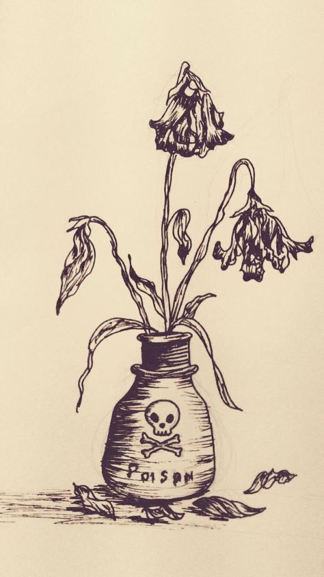 Plant Drawings Sketches, Grunge Flowers Drawing, Poison Flowers Drawing, Decaying Flowers Drawing, Goth Flowers Drawing, Decaying Flowers Tattoo, Poisonous Flowers Drawing, Dangerous Flower Drawing, Drawing Gothic Art