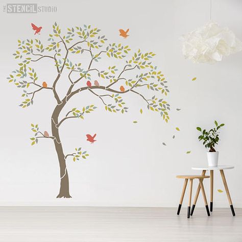 Tree Stencil Pack Create a unique wall mural with stencils Tree Stencils, Stenciled Wall Decor, Large Wall Stencil, Mural Stencil, Decor Mural, Bird Stencil, Garden Mural, Tree Wall Murals, Stencil Fabric