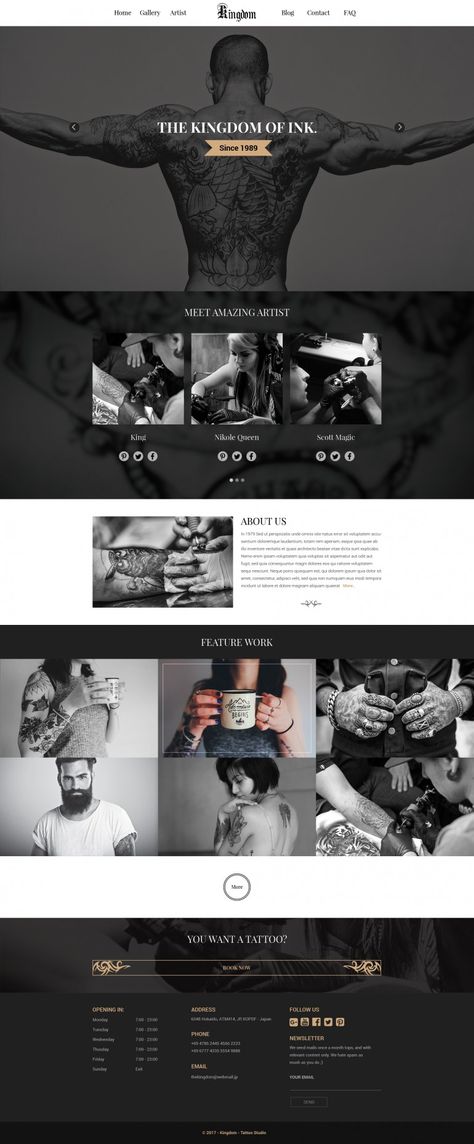 Kingdom Tattoo, Wordpress Design Inspiration, Tattoo Website, Web Tattoo, Tattoo Templates, Beautiful Websites, Artist Branding, Wordpress Design, Website Design Layout