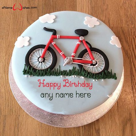 Love Birthday Cake with Name Generator - eNameWishes Cycle Cake Ideas, Bike Cakes For Men, Cycling Birthday Cake, Bicycle Cake Ideas, Cycling Cake For Men, Bicycle Cakes For Men, Bike Cake Design, Bicycle Birthday Cake, Cycle Cake