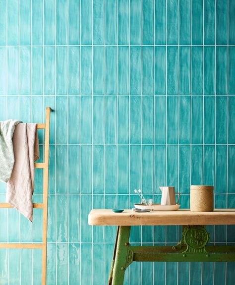 Bathroom Turquoise Bathroom Tiles, Aqua Tiles, Turquoise Bathroom, Turquoise Tile, Mandarin Stone, Teal Bathroom, Natural Stone Tiles, Rectangle Tiles, Timeless Bathroom