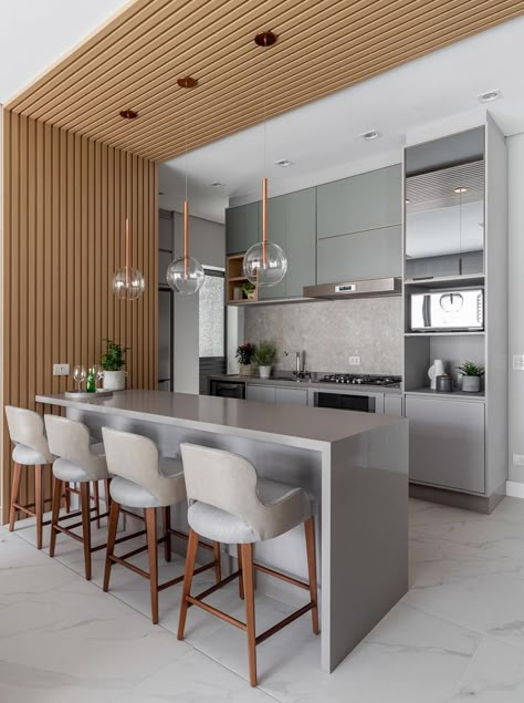 Modern Kitchen Bar, Kitchen Design Countertops, Kitchen Bar Design, Kitchen Design Small Space, Desain Pantry, Kabinet Dapur, Condo Kitchen, Modern Kitchen Cabinet Design, Modern Kitchen Interiors