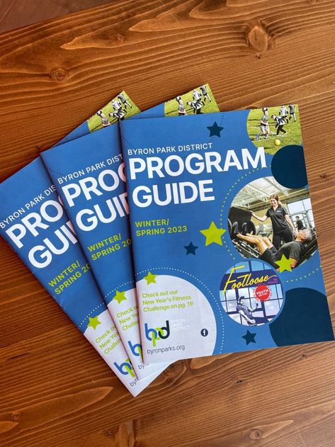 Byron Park District was due for a program guide redesign, and we couldn’t be happier with how it turned out. The bold colors and simple shapes really make these pages pop! #printdesign #graphicdesign #adobe #indesign Guide Design, Be Happier, A Program, Adobe Indesign, Simple Shapes, Workout Challenge, Bold Colors, Programming, Print Design