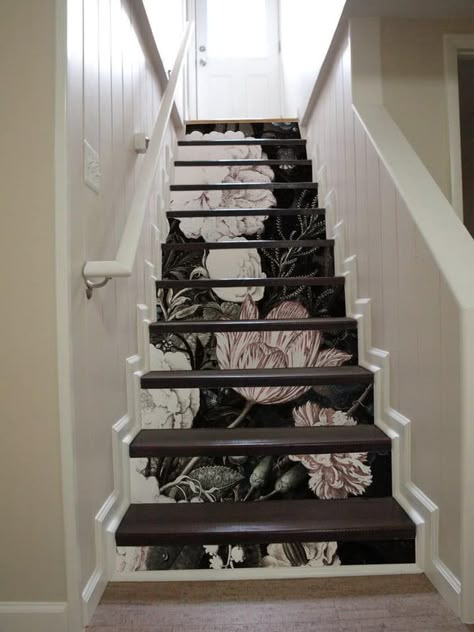 Stair Decals, Vintage Floral Art, Stair Riser, Staircase Makeover, Stair Decor, Stair Risers, Pink And White Flowers, Future Ideas, House Stairs