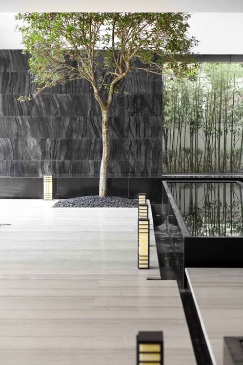 Image Zen, Pool Landscape Design, Modern Landscape Design, Chinese Landscape, Chinese Garden, Stone Walls, Chinese Architecture, Beautiful Backyards, Roof Garden