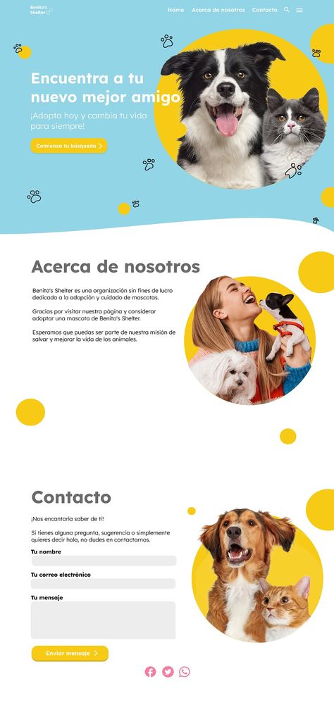 Benito's Shelter - Pet Adoption Website by Argelia León on Dribbble Adoption Website, Design Creative, Pet Adoption, Global Community, Creative Professional, Website Design, Adoption, Pet, Media