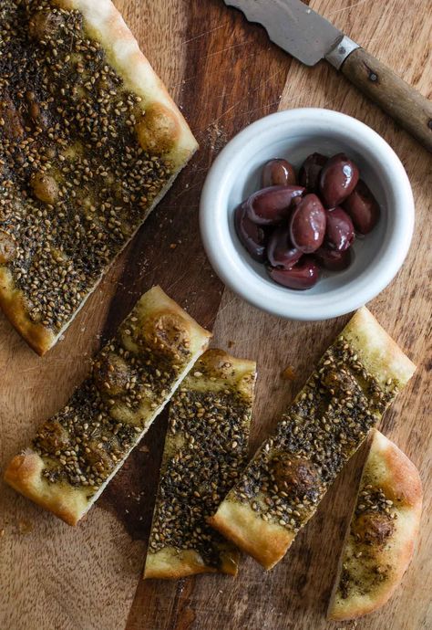 Manoushe zaatar flatbread Manoushe Zaatar, Zaatar Flatbread, Cucumber Feta Salad, David Lebovitz, Bread Sticks, Doner Kebab, Za Atar, Baking Stone, Flatbread Recipes