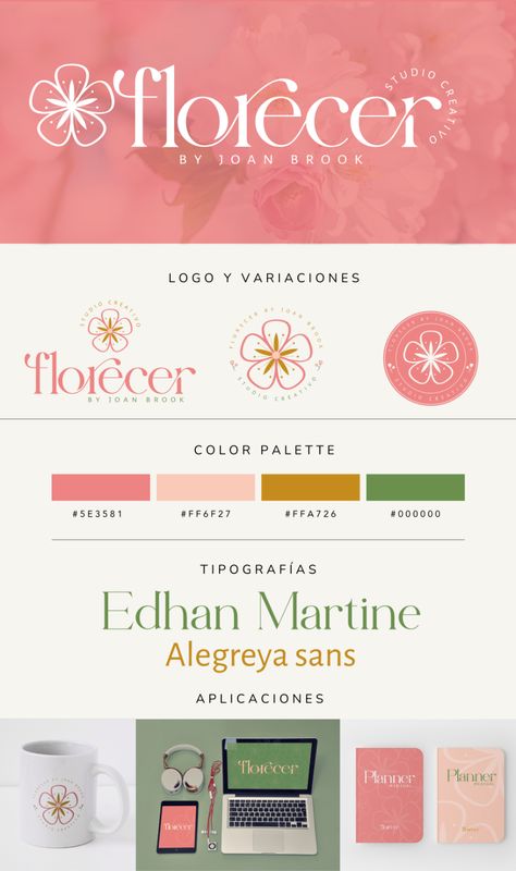 brandboard estudio creativo Logo Flor, Logo Design Inspiration Vintage, Florist Logo, Logo Design Set, Logo Design Inspiration Creative, Food Logo Design, Branding Template, Brand Color Palette, Instagram Branding