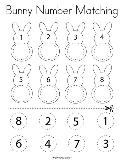 Bunny Number Matching Coloring Page - Twisty Noodle Easter Number Activities, Preschool Bunny Activities, Easter Activities For Preschoolers, Easter Preschool Worksheets, Easter Math Activities, Easter Activities For Preschool, Easter Lessons, April Activities, Easter Worksheets