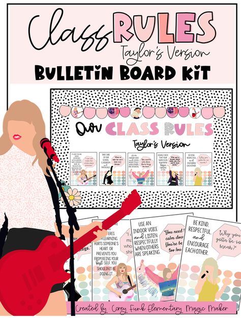 Taylor Swift Classroom Posters, Taylor Swift Classroom Rules, Taylor Swift Bulletin Board Ideas, Taylor Swift Classroom Theme, Taylor Swift Classroom Decor, Swiftie Classroom, Taylor Swift Bulletin Board, Rules Bulletin Board, Taylor Swift Teacher