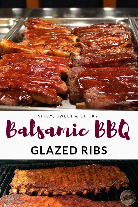 Balsamic Barbecue Glazed Ribs  #bbq #ribs #barbecue #grill #smoked #smokedmeat #grilling #sticky #sweet @barrelagedcreations #balsamicvinegar #balsamic #glaze #sauce #bbqsauce #cookout #recipe #meat #pork #beef #traeger #weber #greenegg #summertime Ribs Barbecue, Glaze Sauce, Barbecue Ribs Recipe, Ribs Bbq, Roast Chicken And Gravy, Glazed Ribs, Rib Sauce, Rib Recipe, Rib Meat