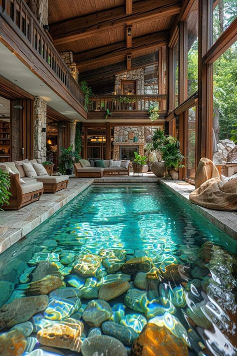 Indoor Lagoon Pool, House Interior Unique, Big Pool, Indoor Swimming Pool, Dream Life House, Water House, Natural Swimming Pool, Casa Vintage, Dream Pools