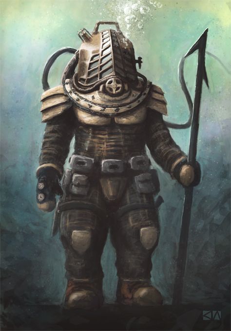 Armor Art.  Whale Hunting Armor Atmospheric Diving Suit, Sea Stuff, Diving Suit, Retro Futurism, Deep Sea, Samurai Gear, Diving, Art