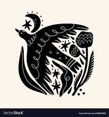 Cute scandinavian bird art folk rural rustic Vector Image Folk Illustration Scandinavian, Country Folk Aesthetic, Scandinavian Folk Art Tattoo, Folk Art Bear, Folk Art Animals, Folk Art Illustration, Scandinavian Illustration, Bird Doodle, Folk Illustration