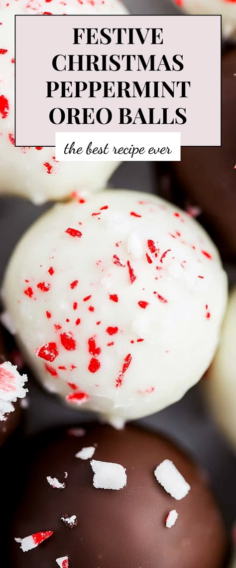 Image for Festive Christmas Peppermint Oreo Balls Christmas Cookies Oreo Balls, Oreo Peppermint Balls, No Bake Peppermint Snowballs, Peppermint Oreo Truffles Recipe, Peppermint Oreo Balls Recipe, Candy Cane Oreo Balls, Peppermint Cake Balls, Peppermint Balls Christmas, Oreo Balls For Christmas