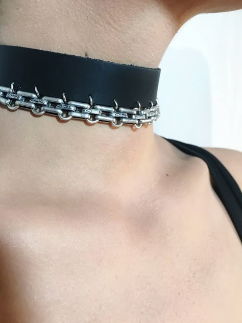 "Black choker necklace silver chain choker, black leather choker necklace, Unique necklace, unique jewelry, gothic choker Black Leather necklace with a unique plated silver chian, Super unique gorgeous save it for the best ! ! ! ! Unless stated otherwise, the length of our chokers band is 11\"-12\ Male Choker, Thick Black Choker, Leather Choker Collars, Choker Necklace Silver, Hex Girls, Black Leather Choker, Gothic Choker, Black Leather Necklace, Choker Black