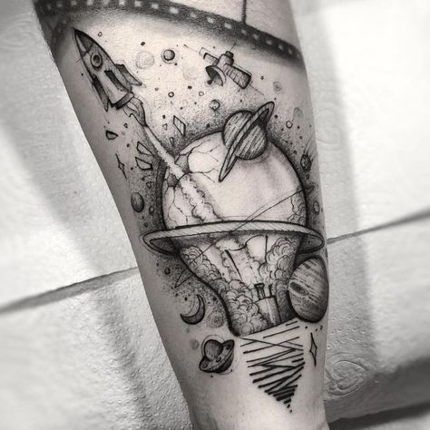 Space Tattoo Sleeve, Rocket Tattoo, Space Tattoos, Astronaut Tattoo, Universe Tattoo, Planet Tattoos, Galaxy Tattoo, Forarm Tattoos, Forearm Sleeve Tattoos