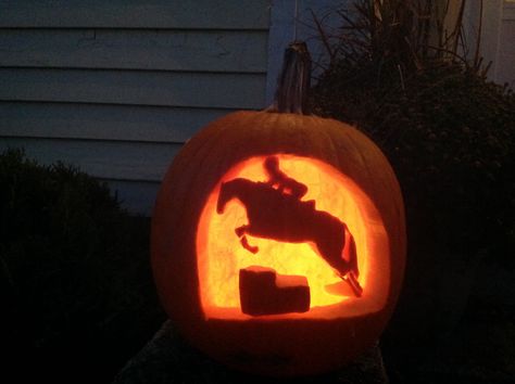 Cross Country jumping horse pumpkin that I carved Easy Horse Pumpkin Carving, Pumpkin Carving Horse, Horse Pumpkin Carving Ideas, Horse Pumpkin, Pumpkin Carving Ideas Horse, Pumpkin Carving Ideas Country, Horse Jack O Lantern Ideas, Horse Pumpkin Carving, Country Pumpkin Carving