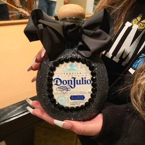 Don Julio Blanco Bottle Decorated, Decorating Bottles Ideas Birthday, Buzz Ball Decorated Bottle, Custom Don Julio Bottle, Buzzballz Decorated, How To Glitter Alcohol Bottles, Alcohol Decorations, Decorated Bottles For 21st, Custom Alcohol Bottles