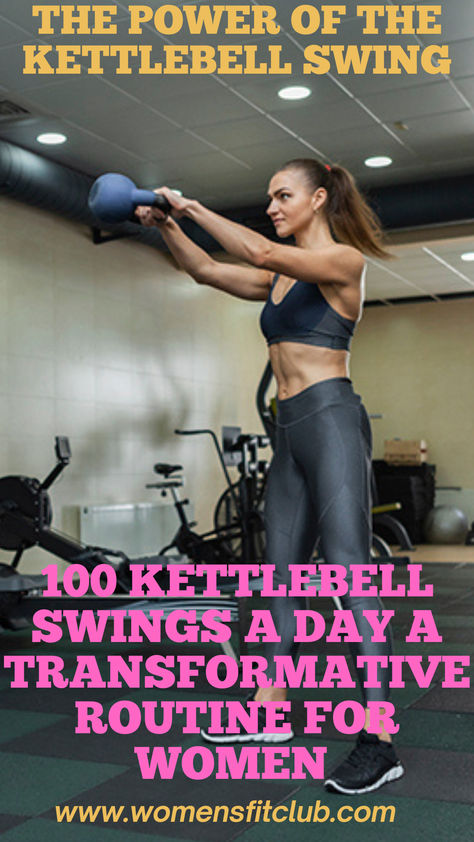 Guide to the benefits of doing 100 kettlebell swings a day for women, featuring tips on proper form and technique. The post highlights how this full-body exercise targets the core, glutes, hamstrings, and shoulders, helping to build strength, improve cardiovascular fitness, and burn fat with a quick, effective daily routine. Different Kettlebell Swings, Kettlebell Strength Workout, Kettlebell Challenge 30 Day Beginner, Abs With Kettlebell, 100 Kettlebell Swings A Day Results, Kettlebell Swings Before And After, Kettlebell Swing Benefits, Kettlebell Cardio Workout, Kettlebell Full Body Workout Women