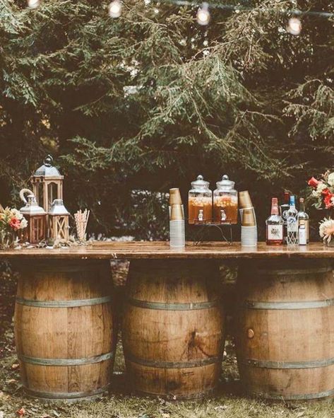 Barn Wedding Inspiration on Instagram: “Love this setup by @prettylittlevintageco photo by  . . . . . . . .  #bohowedding #gettingmarried #weddingcake #weddingdress…” Western Wedding Buffet, Small Barn Wedding Ideas, Rustic Wedding Flower Arrangements, Rustic Bar Wedding, October Barn Wedding, Pole Barn Wedding, Barnhouse Wedding, Barn Party Decorations, Old Barn Wedding