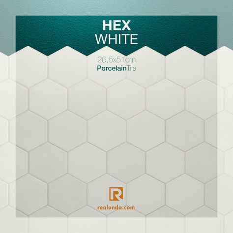 Hex White 26,5x51cm · Porcelain Tile by #Realonda #madeinspain #tileofspain #porcelain #ceramics #tiles #hexagontiles #whitetiles #decoracion #interiordesign #homedecor #tiledesign #tileaddiction #ilovetiles #ihavethisthingwithtiles Ceramics Tiles, Porcelain Wall Tile, Hexagon Tiles, White Tiles, Ceramic Design, Ceramic Jewelry, White Colour, Porcelain Ceramics, Tile Design