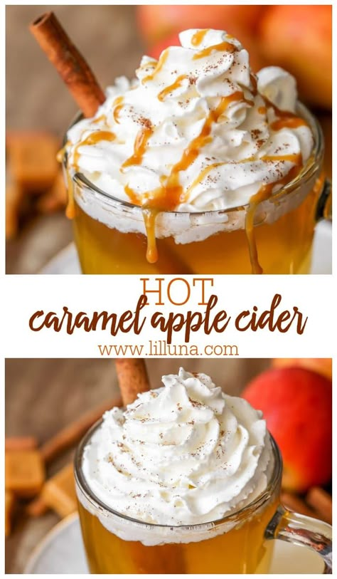 All the best fall flavors come together in this Hot Caramel Apple Cider. It tastes just like Starbuck's Caramel Apple Spice! #caramelapplecider #applecider #caramelapple #cider #falldrinks Best Cider Recipe, Apple Recipes Drinks, Fall Crockpot Drinks, Carmel Apple Cider Recipe, Fall Warm Drinks, Hot Caramel Apple Cider Recipe, Fall Drinks Nonalcoholic, Hot Caramel Apple Cider, Starbucks Caramel Apple Spice