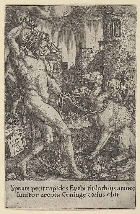 Hercules and Cerberus, from The Labors of Hercules (1550) Labors Of Hercules, Hans Holbein, National Gallery Of Art, Old Master, Bible Art, Hercules, Metropolitan Museum Of Art, Vintage Wall Art, Metropolitan Museum