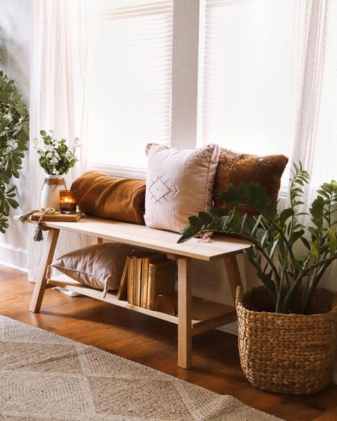 Bench With Shelf, Organic Sofa, Sleek Coffee Table, Dream Farmhouse, Natural Bedroom, Natural Furniture, Coffee Table With Shelf, Window Benches, Hardwood Furniture