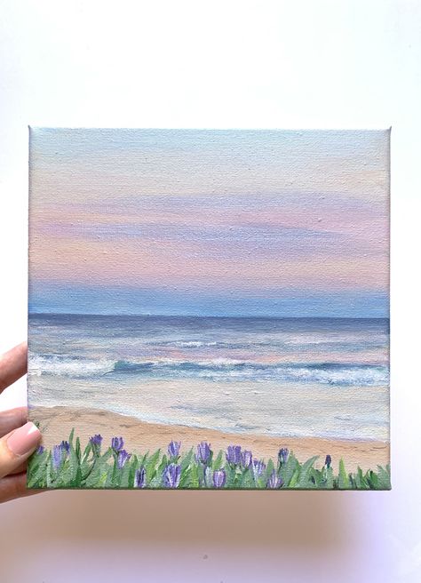 Canvas Aesthetic Ideas, Easy Painting Ideas On Canvas Landscapes, Simple Painted Canvas Ideas, Painting Puzzle Pieces Ideas, Nature Simple Painting, Small Painting Ideas Acrylic, Simple Seascape Painting, Flat Canvas Painting, Sunset And Clouds Painting