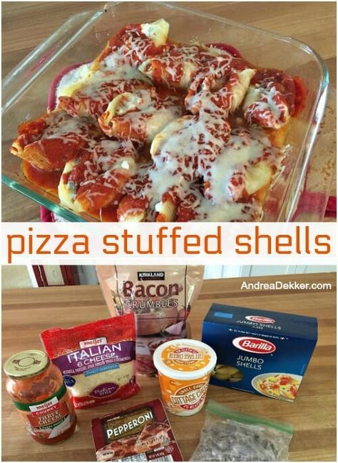 Alfredo Sauce Pizza, Stuffed Jumbo Shells, Jumbo Shells, Recipe For Pizza, Shell Pasta Recipes, Pizza And Pasta, Pasta Party, Meal Train Recipes, Bacon In The Oven